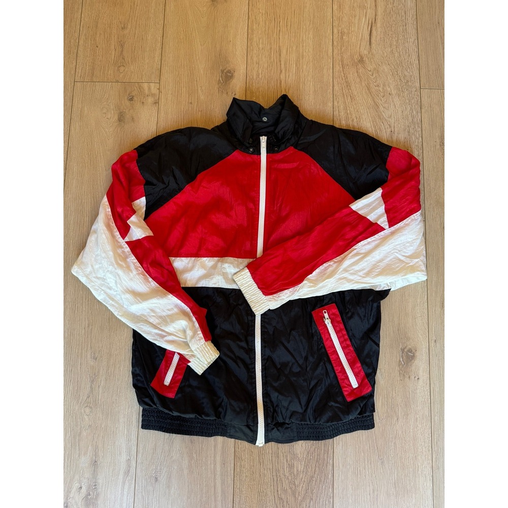 Vintage 90s Milano Sport Nylon Windbreaker Jacket Black Red White Colorblock S